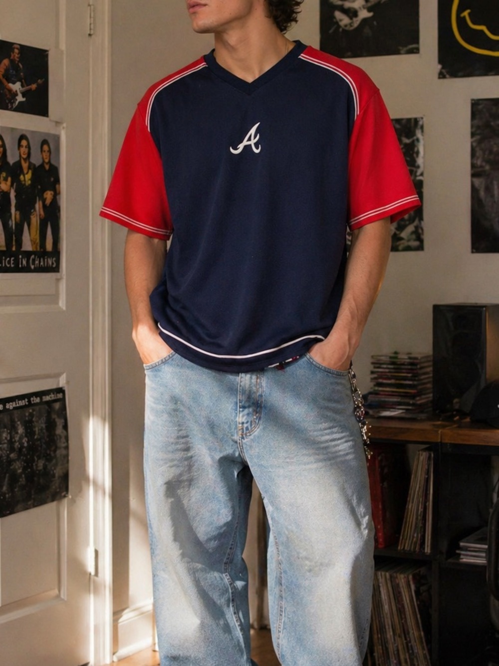 Atlanta Braves Majestic Athletic navy and red baseball tee